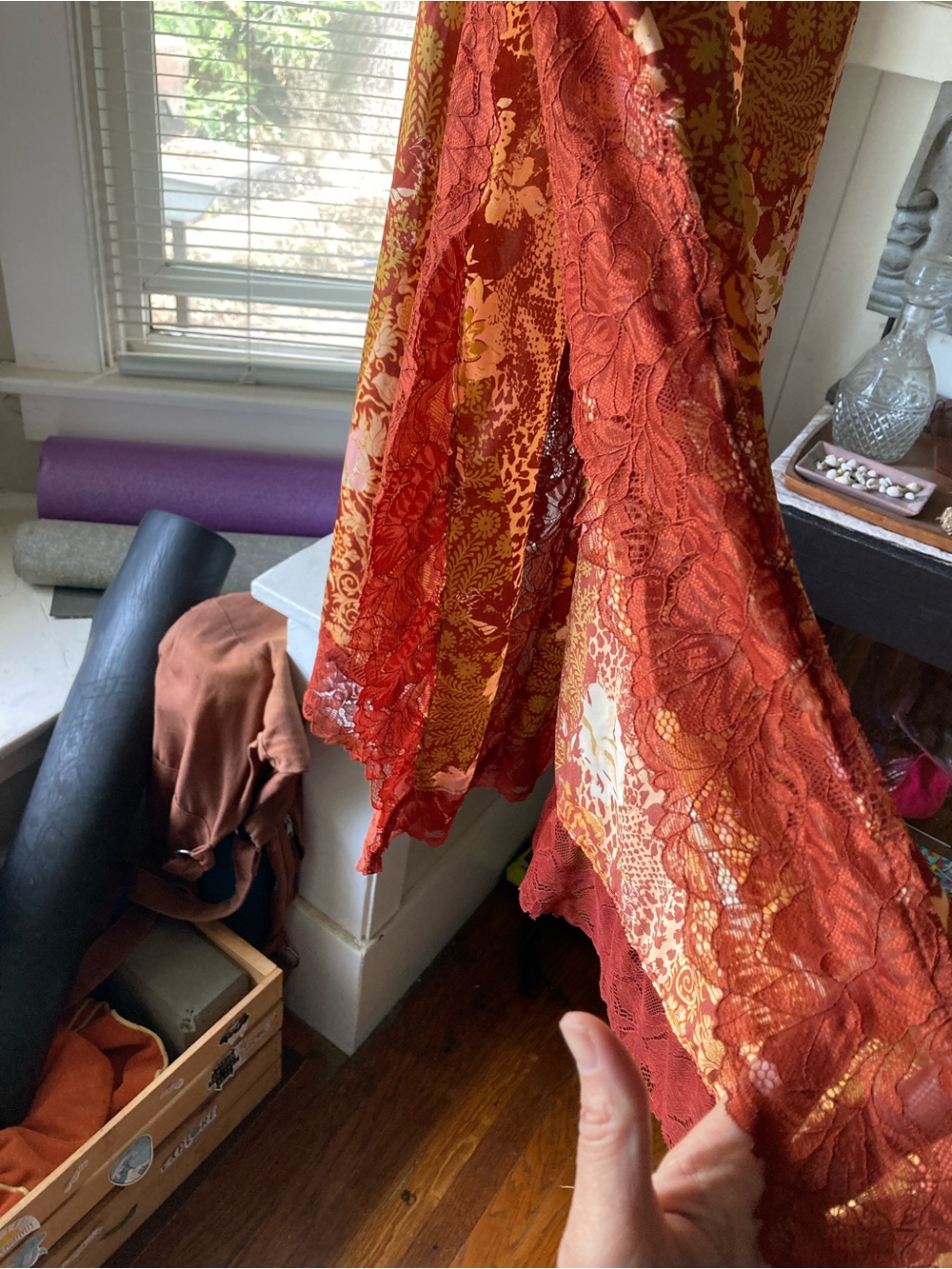 Free People Rust Lace Slip Dress with Yellow Accents - Picture 3 of 9